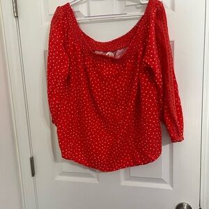Maurices 1X off the shoulder red/orange with white polkadots, embroidered detail